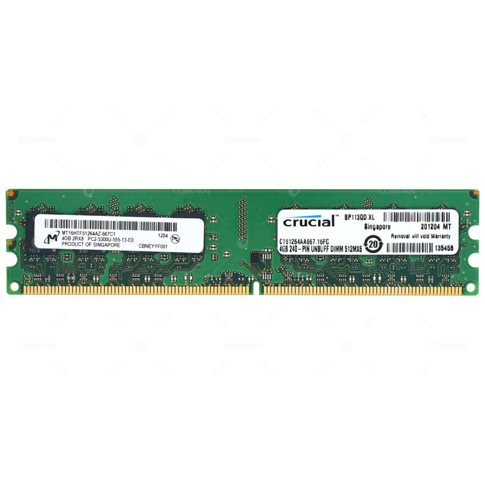 MT16HTF51264AZ-667C1  CRUCIAL 4GB 2RX8 PC2 5300U 667MHZ 240 PIN UNBUFF DIMM MEMORY